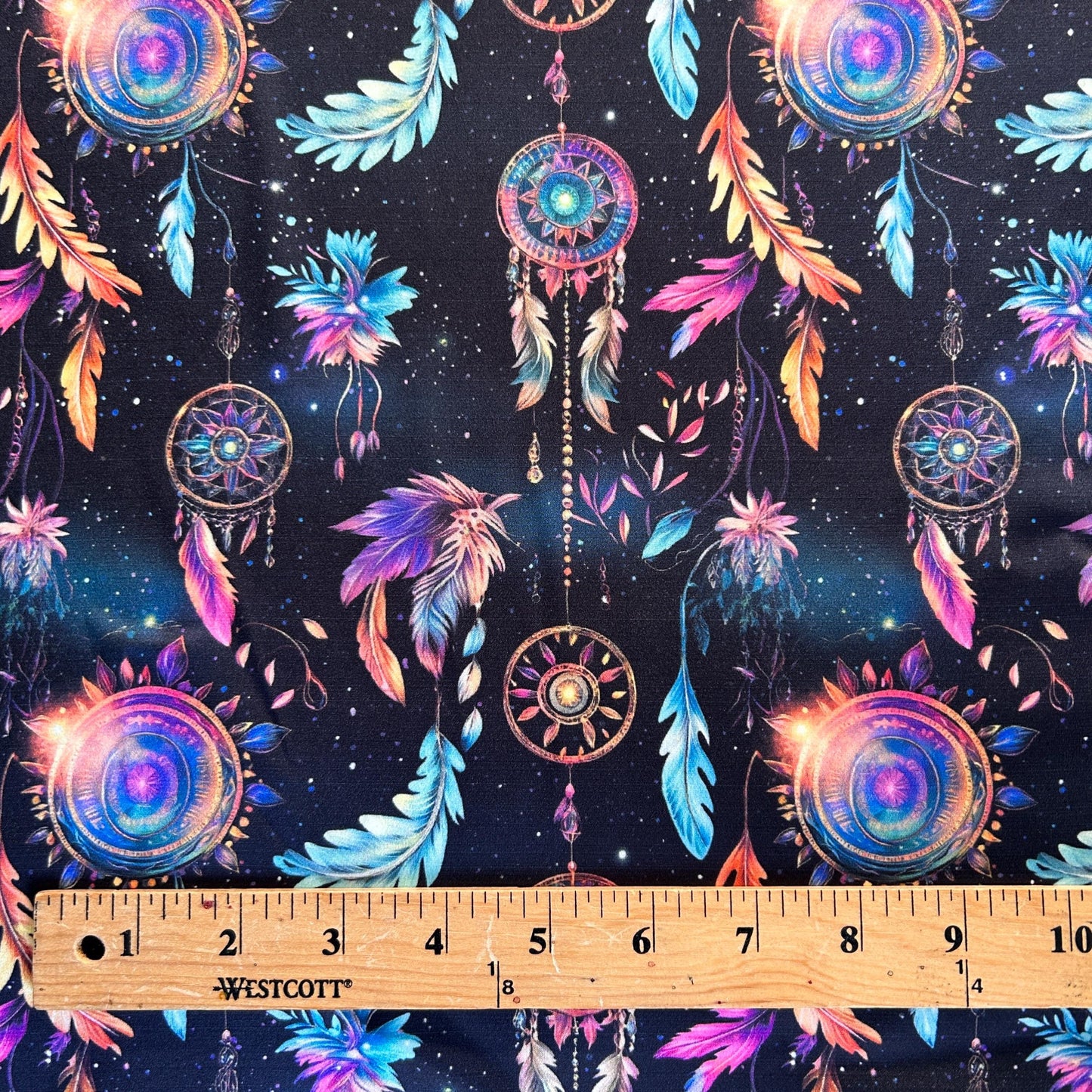 Dark night, Dreamcatchers Fabric. milky glitter dark night sky. Galaxy magic suns and stars seamless pattern. Home deco, craft.