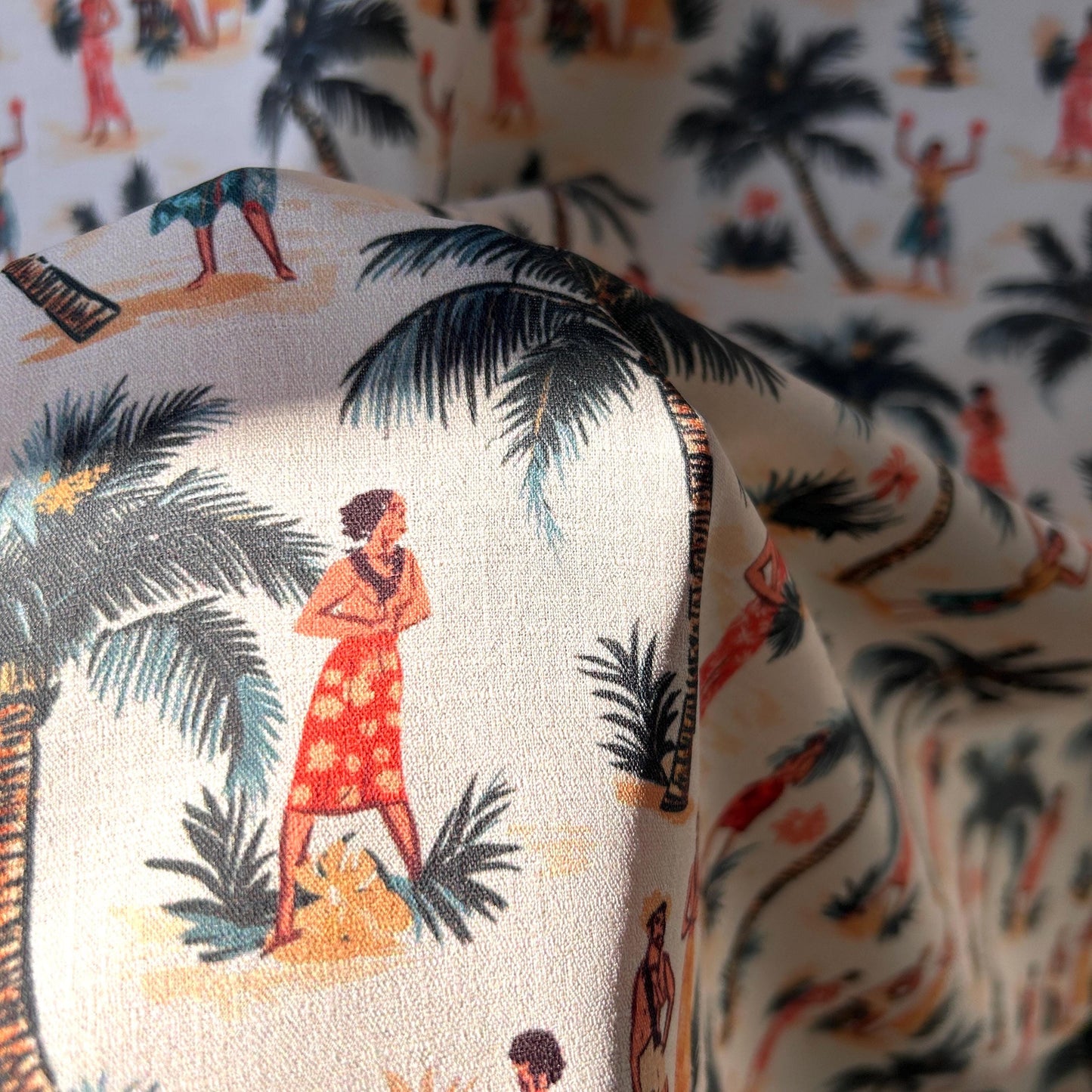 Vintage Hawaii Tiki Fabric - Soft and Lightweight 100% Poly, Ideal for Clothing, by Yard - US Shipping