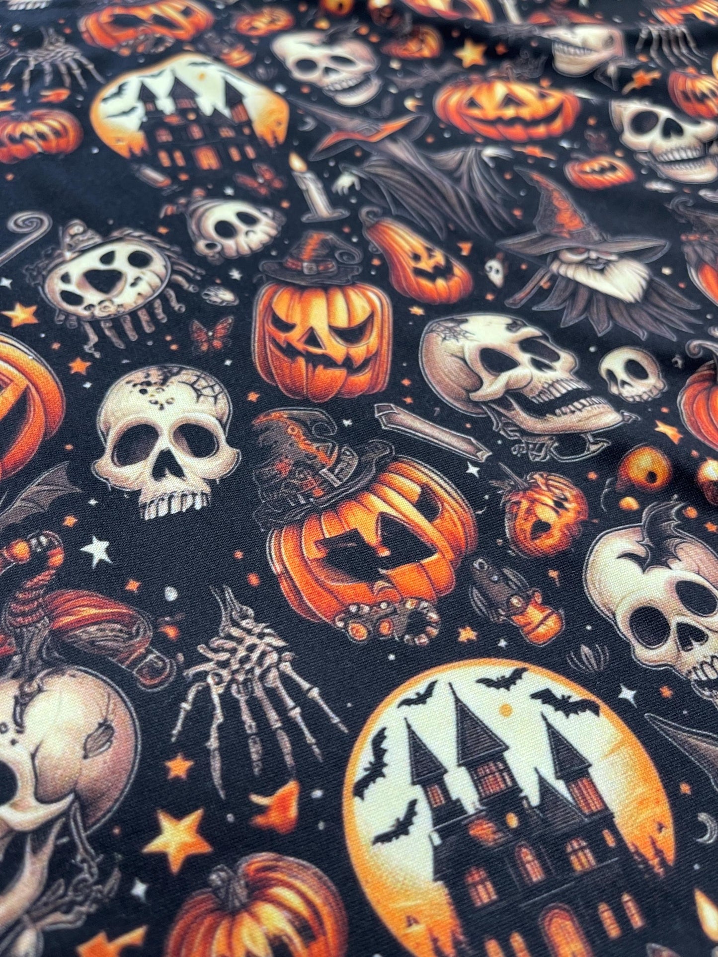 Haunted Halloween fabric – Spooky Pumpkins, Skulls & Witch House