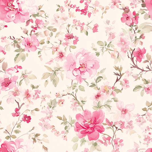 Romantic Pink Floral Fabric – Vintage-Inspired Botanical Print with Roses and Greenery | Shabby  Decor & Crafts