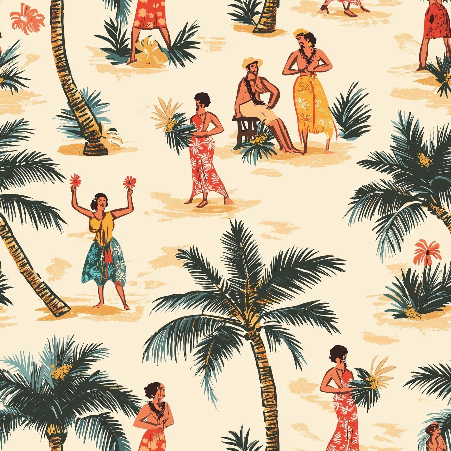 Vintage Hawaii Tiki Fabric - Soft and Lightweight 100% Poly, Ideal for Clothing, by Yard - US Shipping