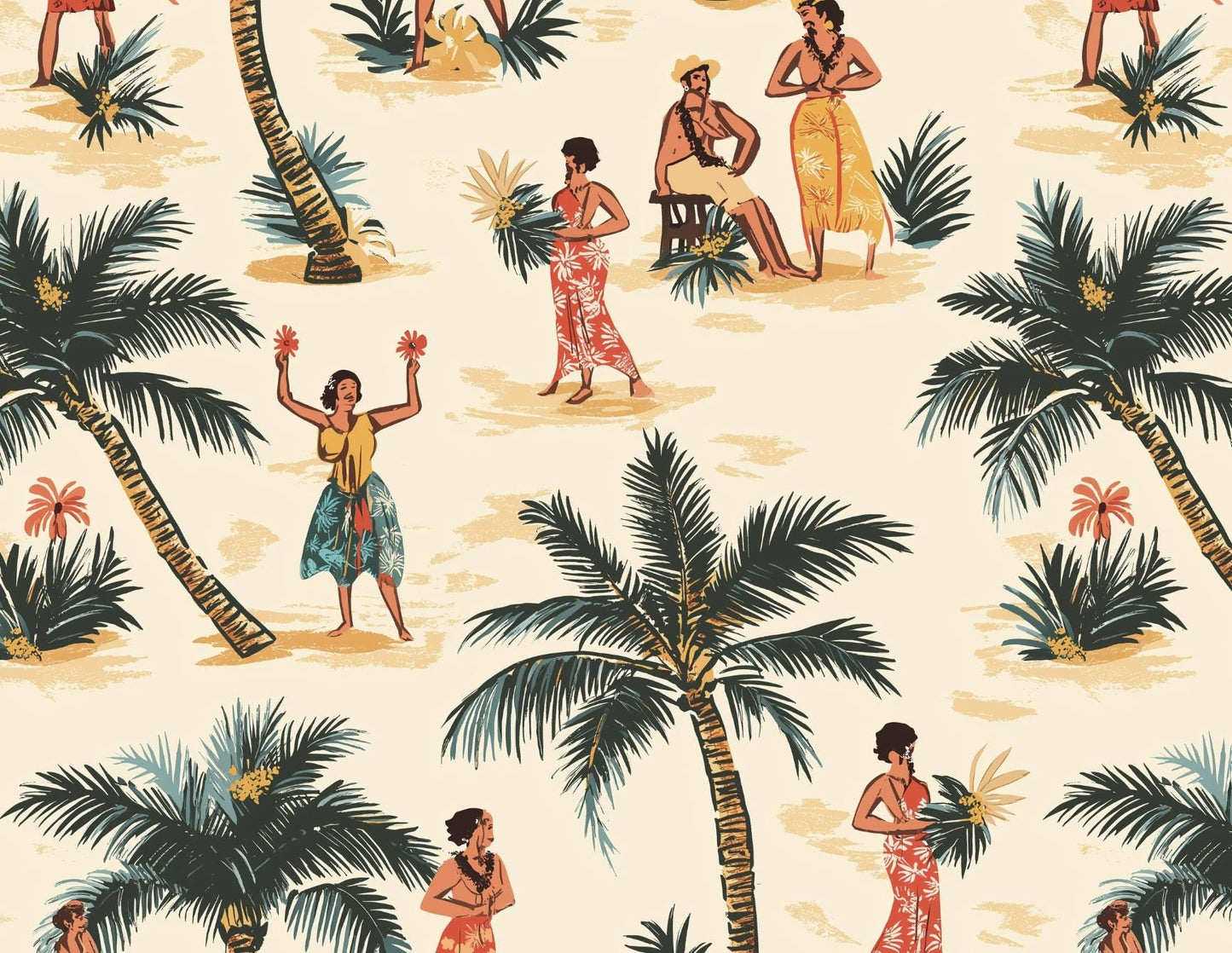 Vintage Hawaii Tiki Fabric - Soft and Lightweight 100% Poly, Ideal for Clothing, by Yard - US Shipping