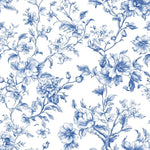 blue and  white french style toile pattern, leaves & floral, seamless