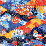 Japanese red and blue kimono print pattern