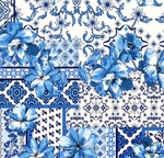 blue Majolica fabric, Sicilian tile print, Italian apparel sewing fabric sundress, suit, pattern fabric. textile