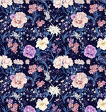 floral fabric by the yard. 60”with night floral pattern on dark blue. japanese style romantic floral pattern for dress, home decor