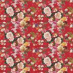 Japanese satin fabric. Red Peony & Cherry Blossom Fabric – Elegant Asian Floral fabric by the Yard, Floral Print for clothing and craft.