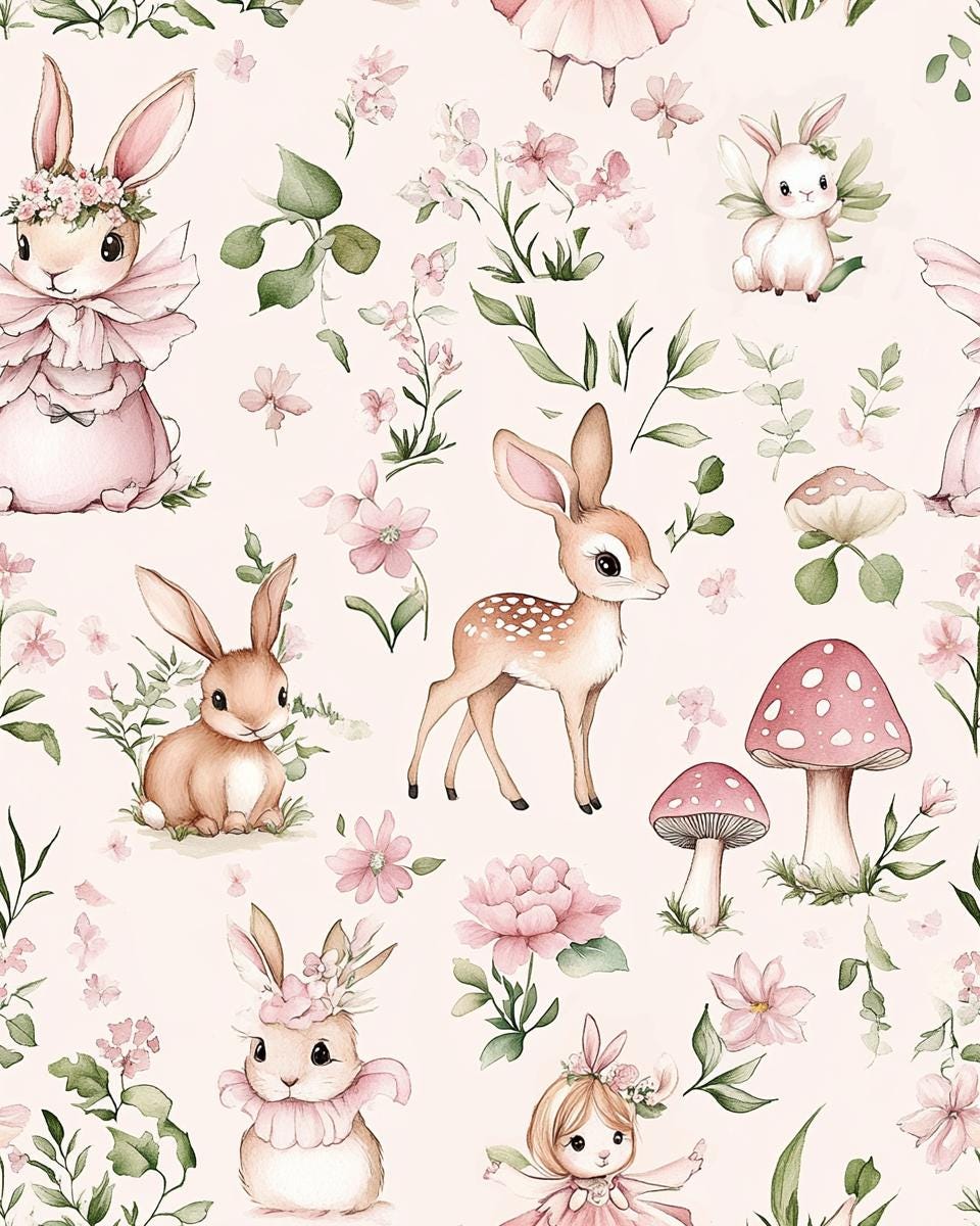 Fairy tale fabric. wonderland. watercolor illustrations of whimsical animals in Fabric By the yard
