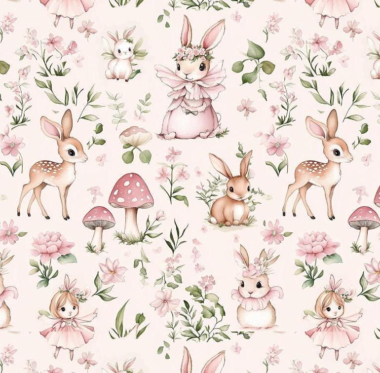 watercolor illustrations of whimsical animals in fairy tale fabric. wonderland. Fabric By the  yard