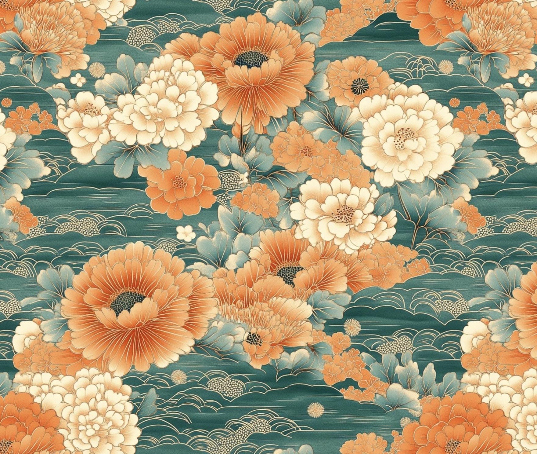japanese_fabric. orange_ans_teal_colored_