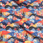 Japanese red and blue kimono print pattern