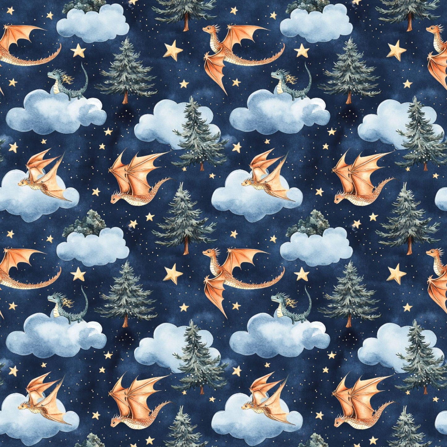 dragon fabric. Night Fantasy baby dragon Apparel Fabric - Colorful - Whimsical Fun Cute Happy Cheerful Griffin Clothing Fabric by the Yard