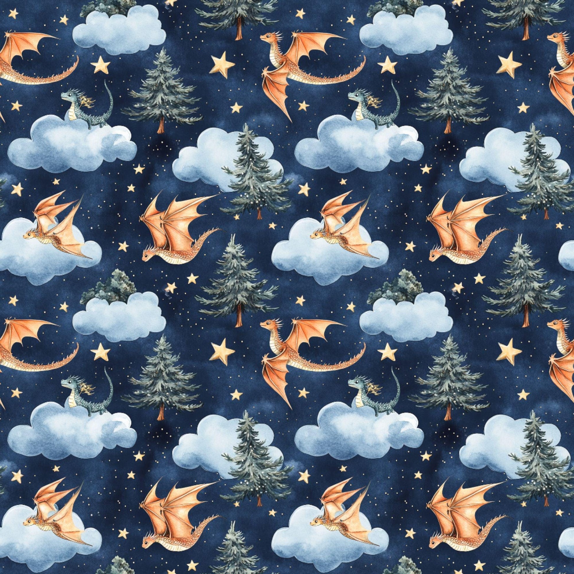 dragon fabric. Night Fantasy baby dragon Apparel Fabric - Colorful - Whimsical Fun Cute Happy Cheerful Griffin Clothing Fabric by the Yard