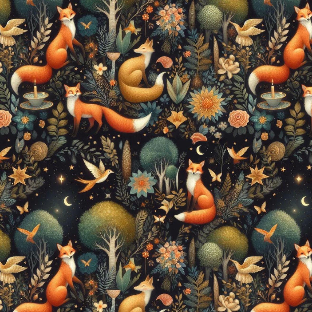 Woodland Fabric, Fox Fabric, Woodland , Wild forest Animal fabris, Fabric By The Half Yard