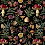 Botanical Fabric - Rustic Mushroom vintage illustration in the style of cottagecore, earthy tones - Fabric by the Yard