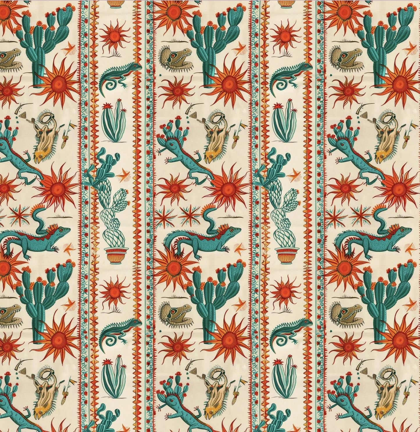 mexico pattern. Southwestern Fabric – Vibrant Desert Print for Home Decor, Reptile Sun Pattern by the Yard