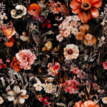 satin fabric printed luxury Dark background fabric Romantic floral printed pattern fabric textile by yard, for dress