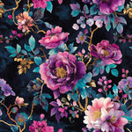 satin fabric printed dark fabric- vintage romantic floral pattern for summer dress