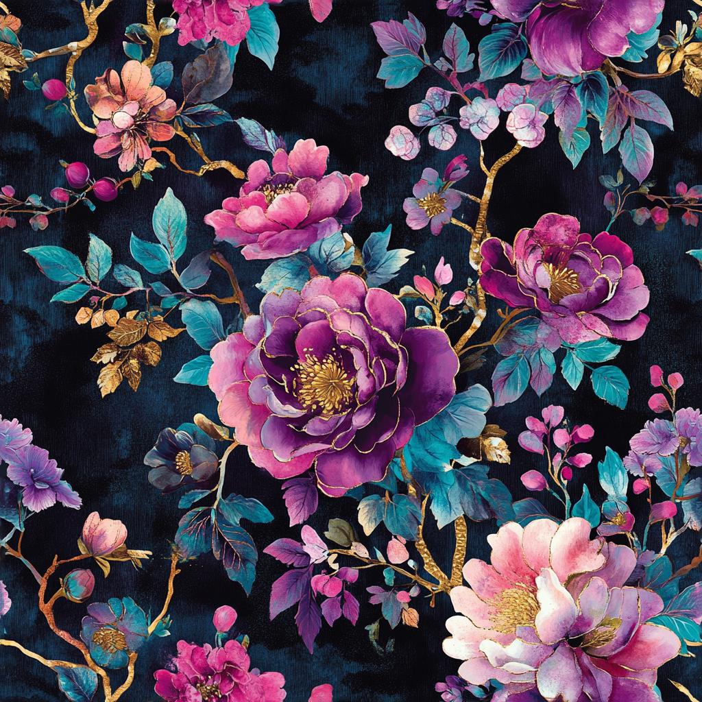satin fabric printed dark fabric- vintage romantic floral pattern for summer dress