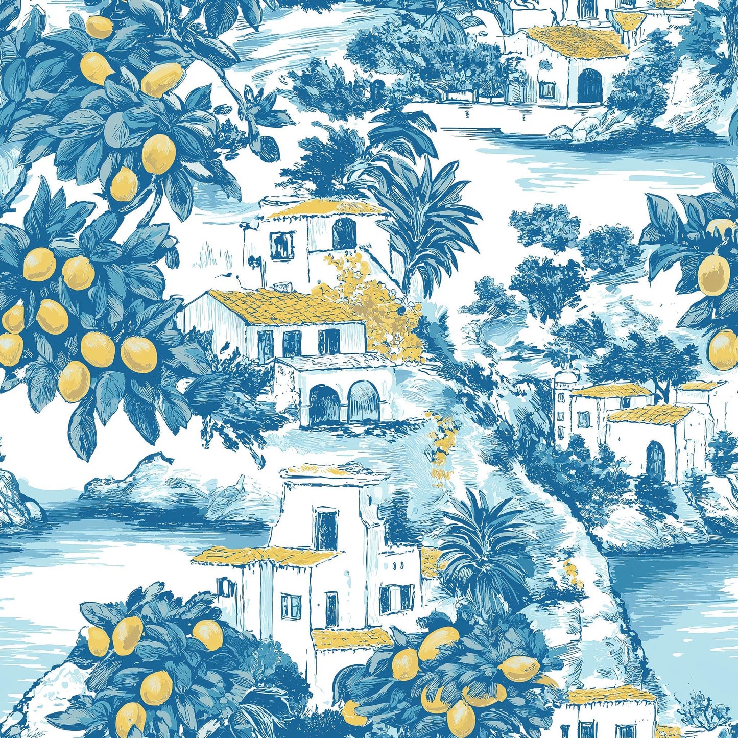 The_pattern_of_the_blue_and_white_toile_print fabric by the yard