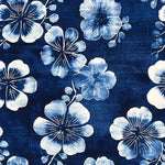 Nishigori fabric. indigo dyeing, shibori-dyed blue Tung flower pattern. fabric by yard.
