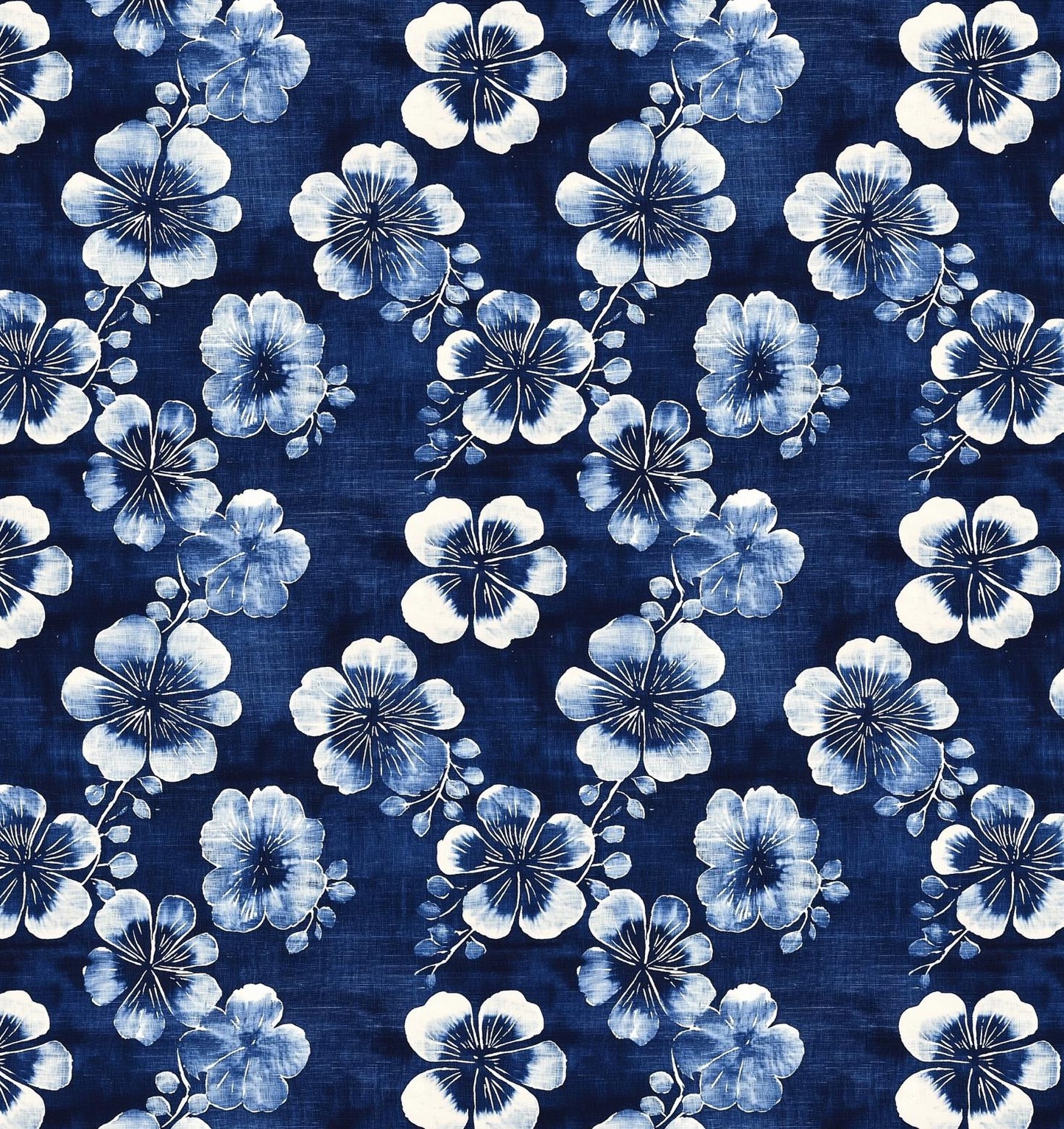 Nishigori fabric. indigo dyeing, shibori-dyed blue Tung flower pattern. fabric by yard.