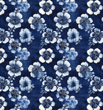 Nishigori fabric. indigo dyeing, shibori-dyed blue Tung flower pattern. fabric by yard.