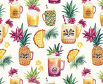 hawaiian tiki cup fabric. illustration, repeating pattern fabric by yard