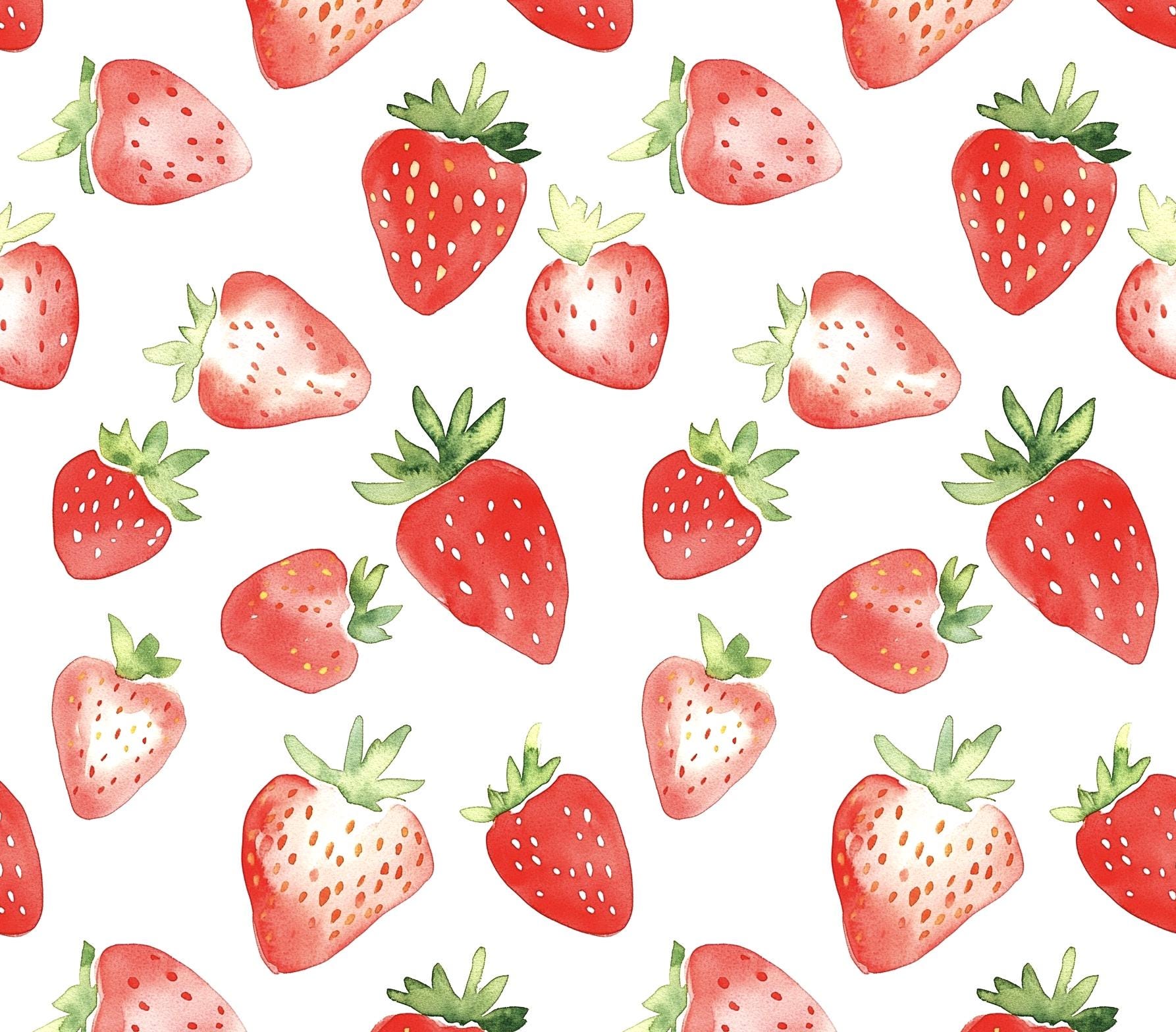 strawberry fabric. watercolor illust pattern Fabric by the Yard.