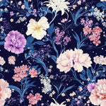 floral fabric by the yard. 60”with night floral pattern on dark blue. japanese style romantic floral pattern for dress, home decor