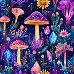 Forest Life Mushroom Fabric night time Print Vintage Mushroom romantic background  Fabric By the Half Yard