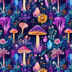 Whimsical Mushroom Crystal Fabric – Fantasy Botanical Print for deco and Crafts, clothing