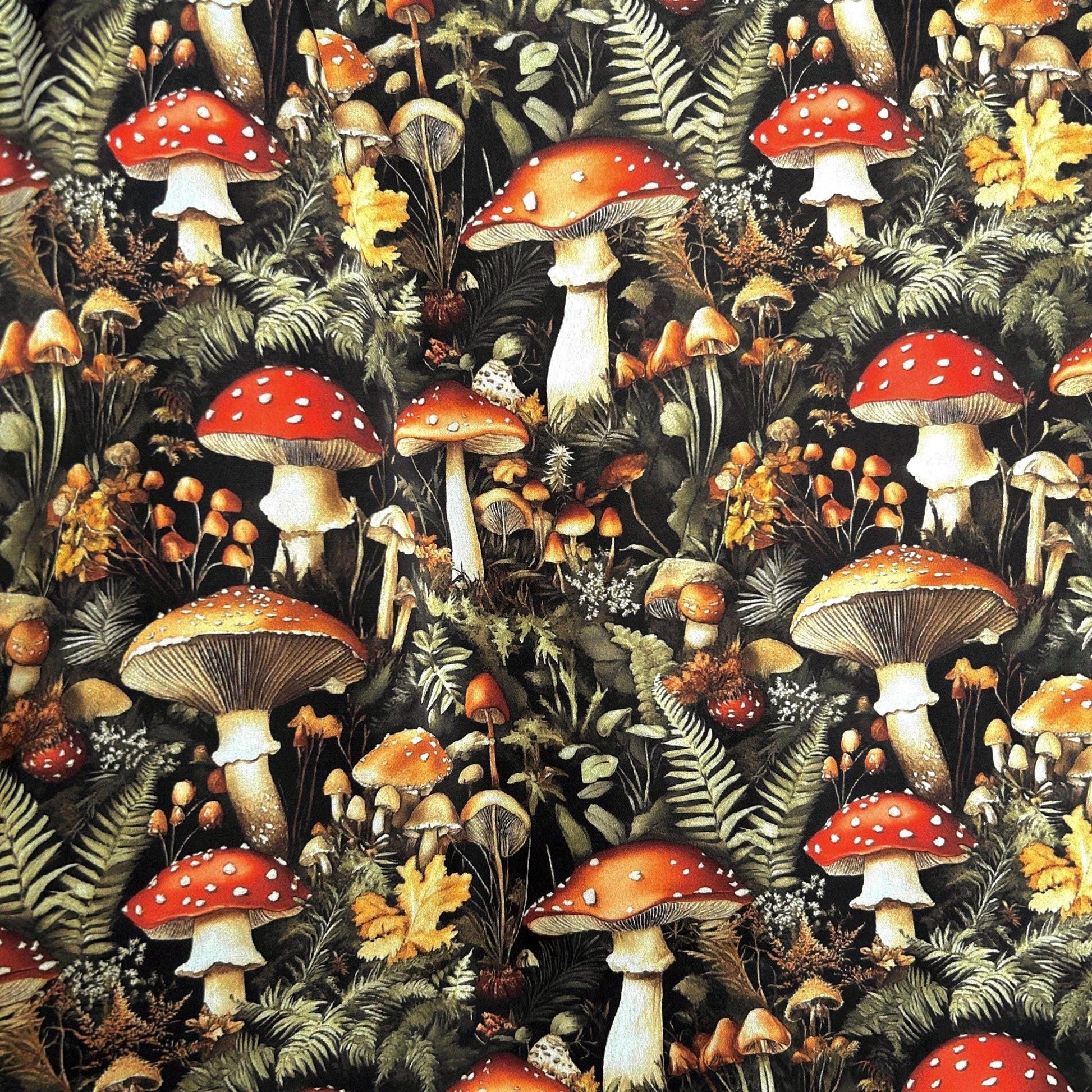 Mushroom Fabric - Rustic Mushroom -Dark Moody Botanical Mushroom Cottagecore Toadstool Woodland Fungus Fabric by the Yard