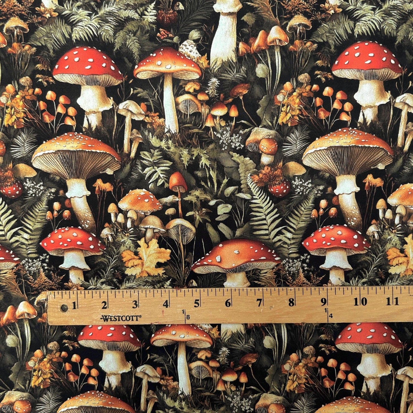 Mushroom Fabric - Rustic Mushroom -Dark Moody Botanical Mushroom Cottagecore Toadstool Woodland Fungus Fabric by the Yard