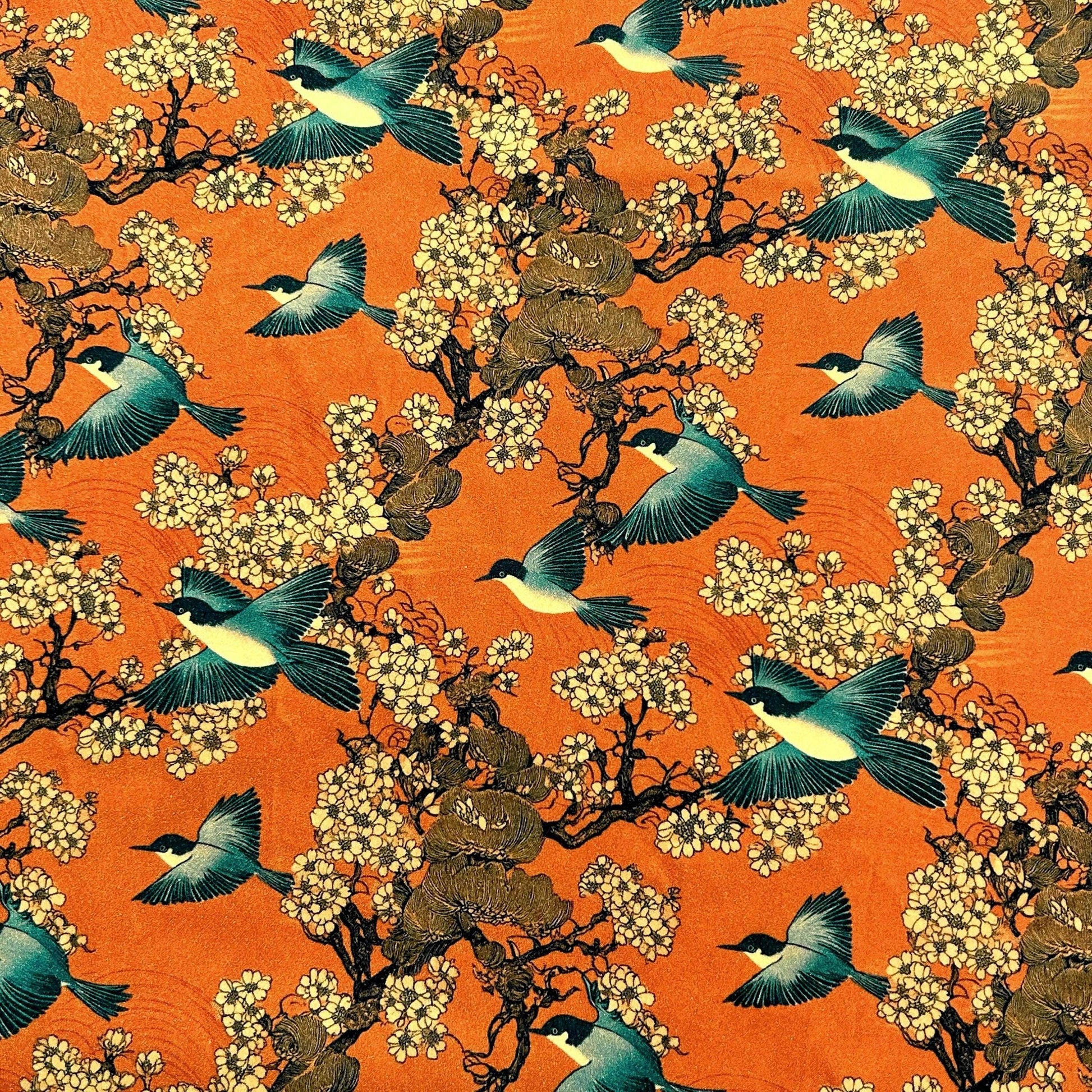 orange_ans_teal_colored_japanese_fabric. Oriental Fabric. asian fabric