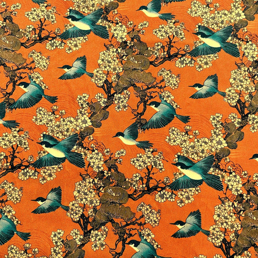 orange_ans_teal_colored_japanese_fabric. Oriental Fabric. asian fabric