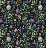 magical herbs Fabric. watercolor Botanical Herb, Wildflower Fabric – Colorful Floral fabric by the Yard. Vintage garden for fashion, deco