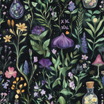 magical herbs Fabric - witch gardens, in watercolor with deep greens, purples, and botanical wood land  - Fabric by the Yard