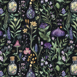 magical herbs Fabric. watercolor Botanical Herb, Wildflower Fabric – Colorful Floral fabric by the Yard. Vintage garden for fashion, deco