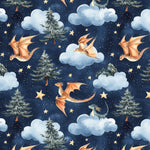 dragon fabric. Night Fantasy baby dragon Apparel Fabric - Colorful - Whimsical Fun Cute Happy Cheerful Griffin Clothing Fabric by the Yard