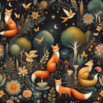 Dark Fabric --  Botanical fox  Woodland Fabric by the Yard