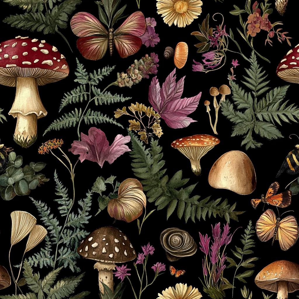 botanical Fabric - Rustic Mushroom vintage illustration in the style of cottagecore, earthy tones - Fabric by the Yard