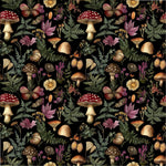 Botanical Fabric - Rustic Mushroom vintage illustration in the style of cottagecore, earthy tones - Fabric by the Yard