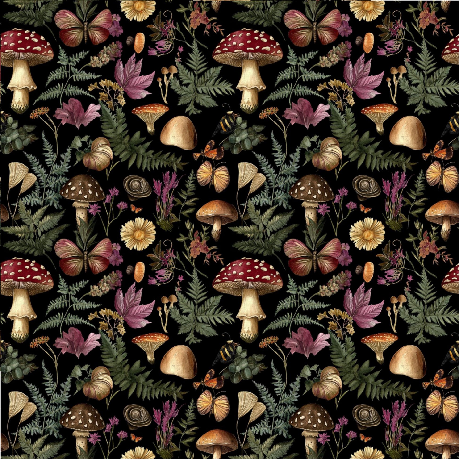 Botanical Fabric - Rustic Mushroom vintage illustration in the style of cottagecore, earthy tones - Fabric by the Yard
