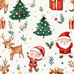Santa fabric. deer tree gift Fabric Santa Claus Winter Christmas reindeer Fabric by the Yard