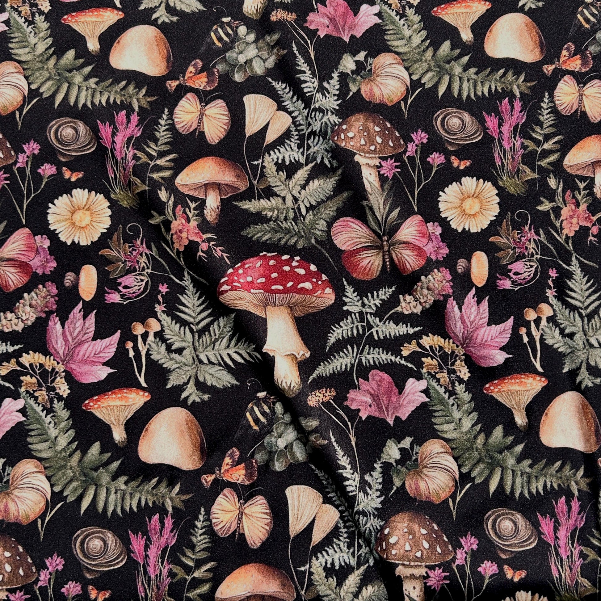 Botanical Fabric - Rustic Mushroom vintage illustration in the style of cottagecore, earthy tones - Fabric by the Yard