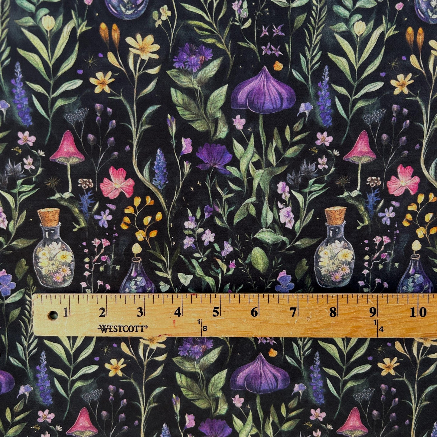 magical herbs Fabric. watercolor Botanical Herb, Wildflower Fabric – Colorful Floral fabric by the Yard. Vintage garden for fashion, deco