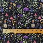 magical herbs Fabric. watercolor Botanical Herb, Wildflower Fabric – Colorful Floral fabric by the Yard. Vintage garden for fashion, deco