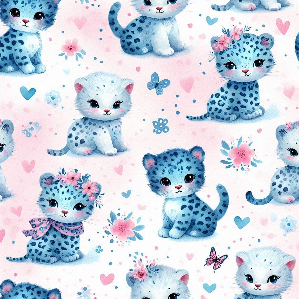 baby leopard fabric. Baby animal  Fabric by the Yard