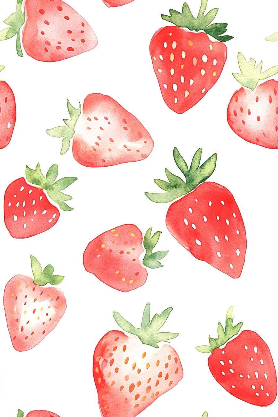 strawberry fabric. watercolor illust pattern Fabric by the Yard.